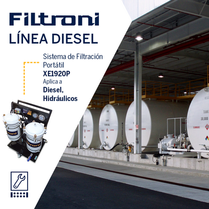 XE1920P FILTRONI Sistema Pulidor Portatil 1920 LPH para Combustible Diesel, Lubricantes o Fluidos Hidráulicos  110V AC 10micrones