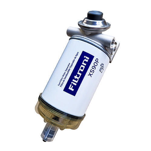 XS490A FILTRONI Kit Completo Filtro de Combustible Separador de Agua 90 GPH Incluye Base de Montaje con Bomba de Cebado,  Elemento XS90P 30mic y Vaso (Tazón) Colector